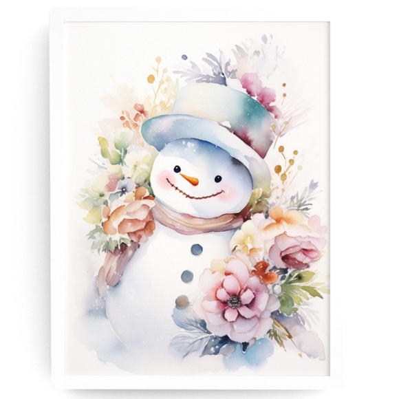 Creative Path Studios Other - Watercolor Snowman Christmas Theme Wall Art Illustration Print Unframed